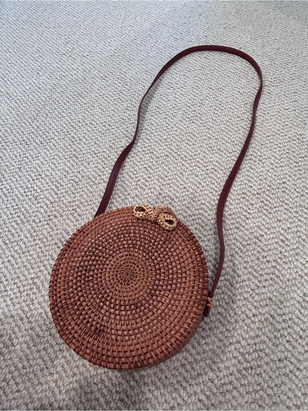 Woven Round Brown Crossbody Bag